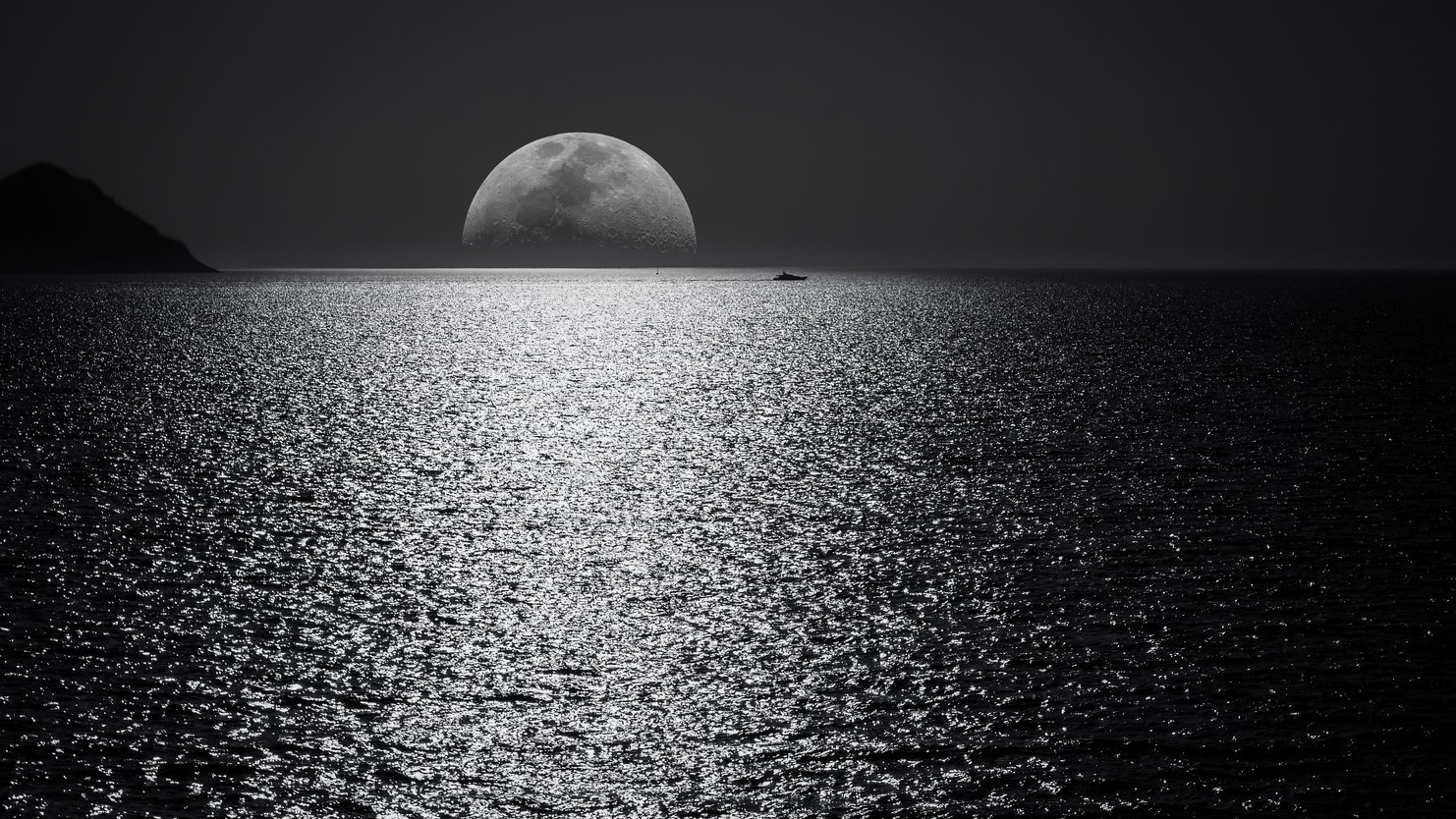 White and Black Moon With Black Skies and Body of Water Photography during Night Time